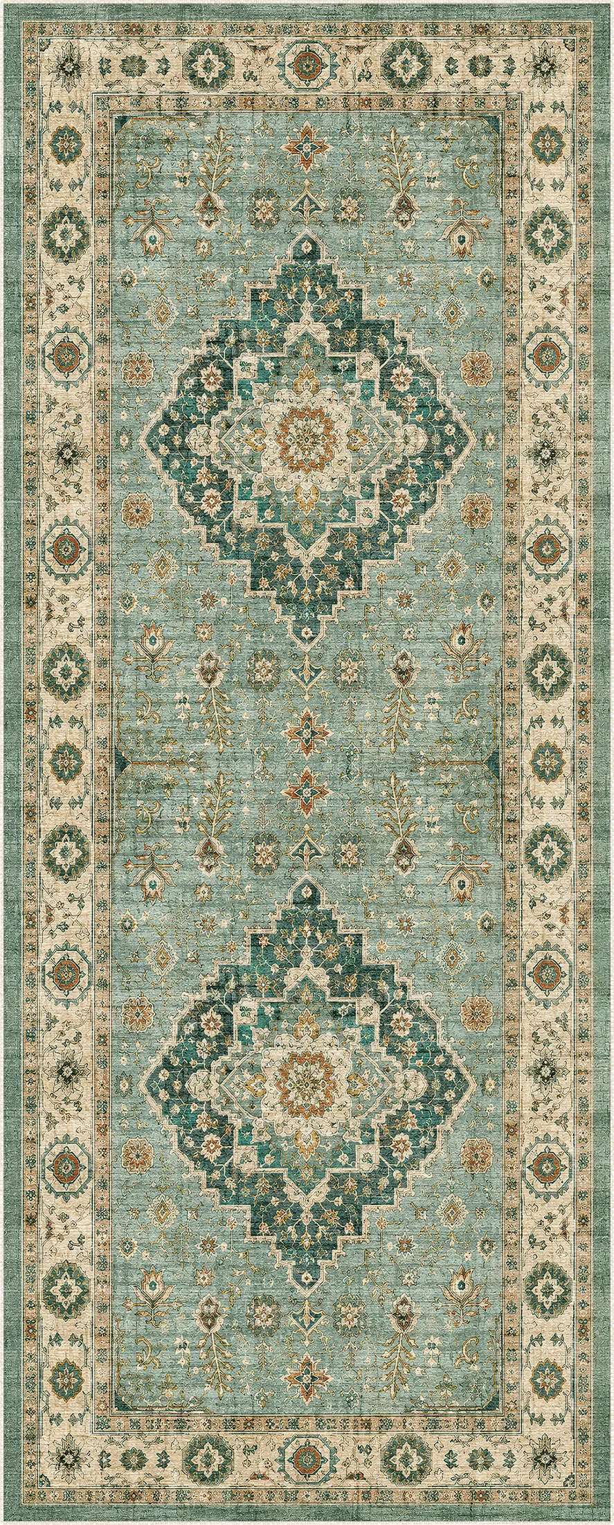 Vintage Sage Green Oriental Medallion Rug