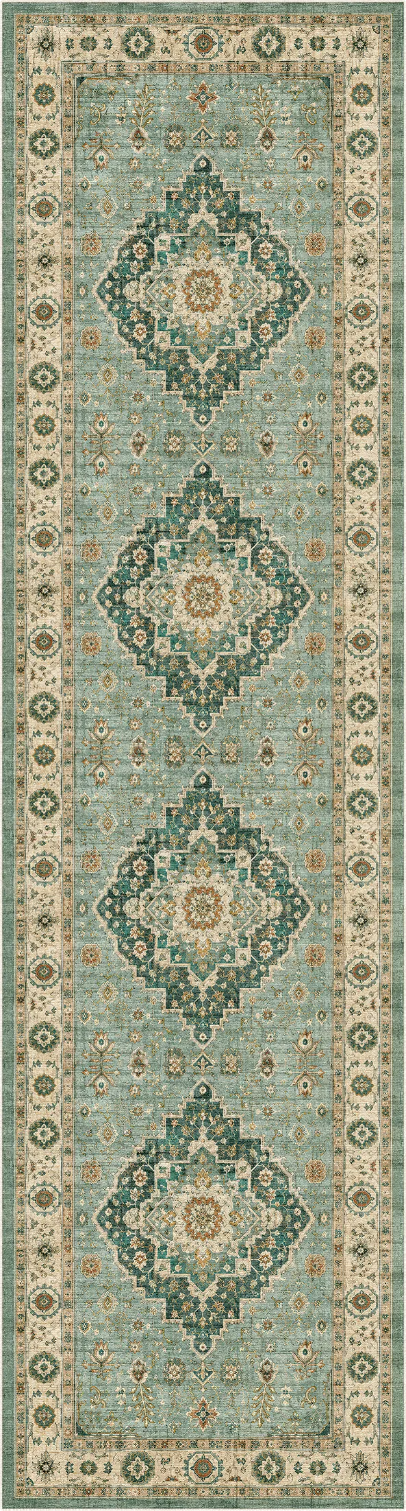 Vintage Sage Green Oriental Medallion Rug
