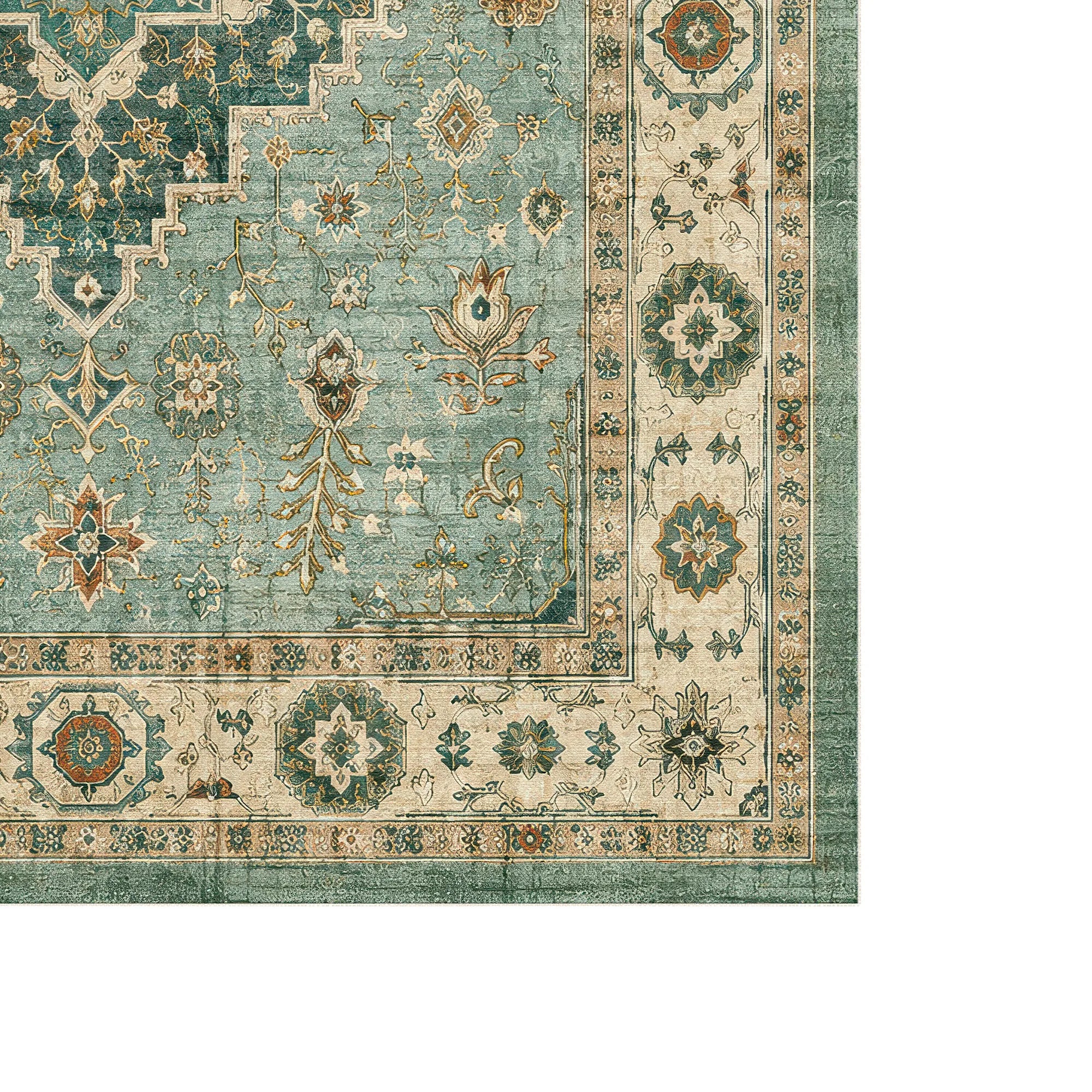 Vintage Sage Green Oriental Medallion Rug