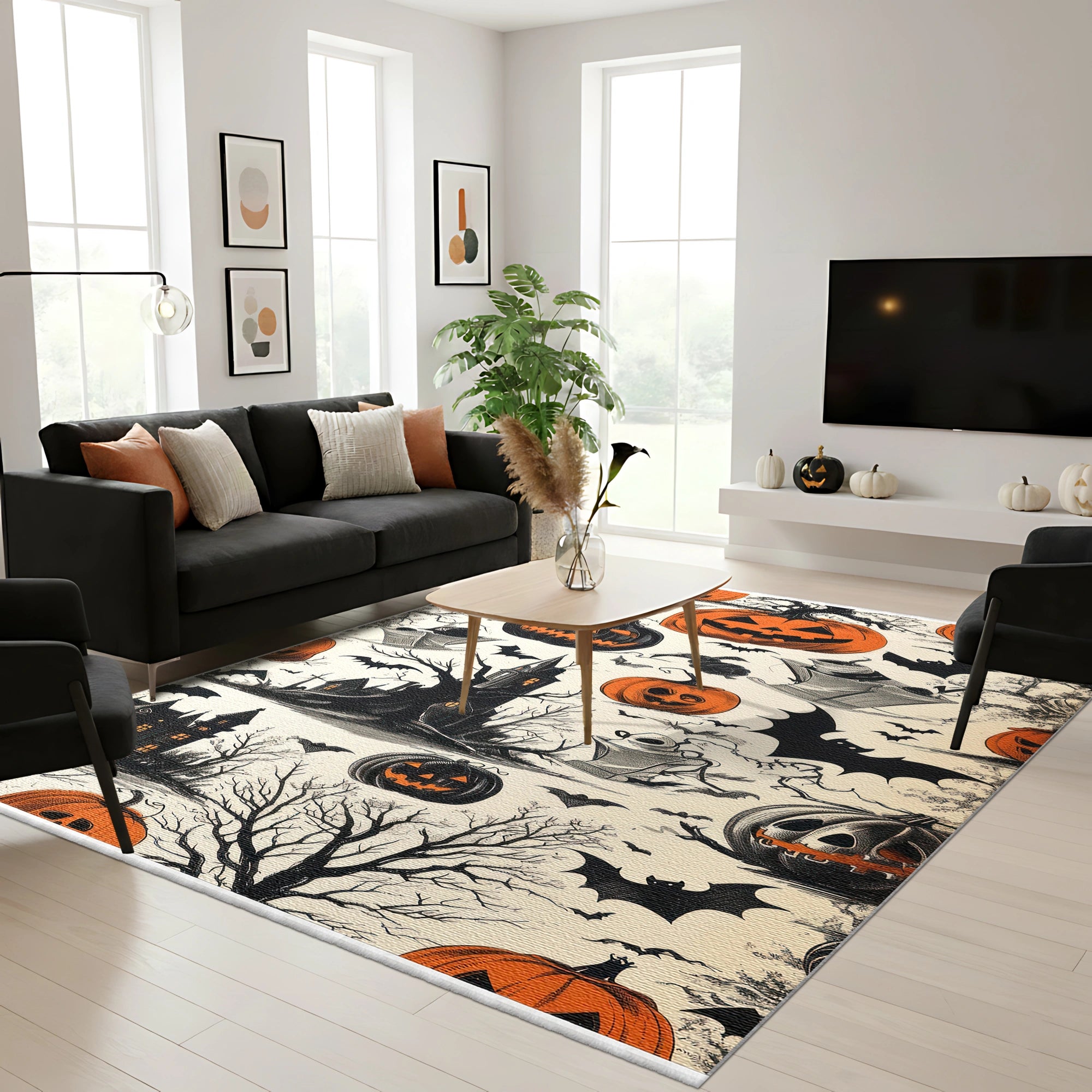 Vintage Haunted House Halloween Rug