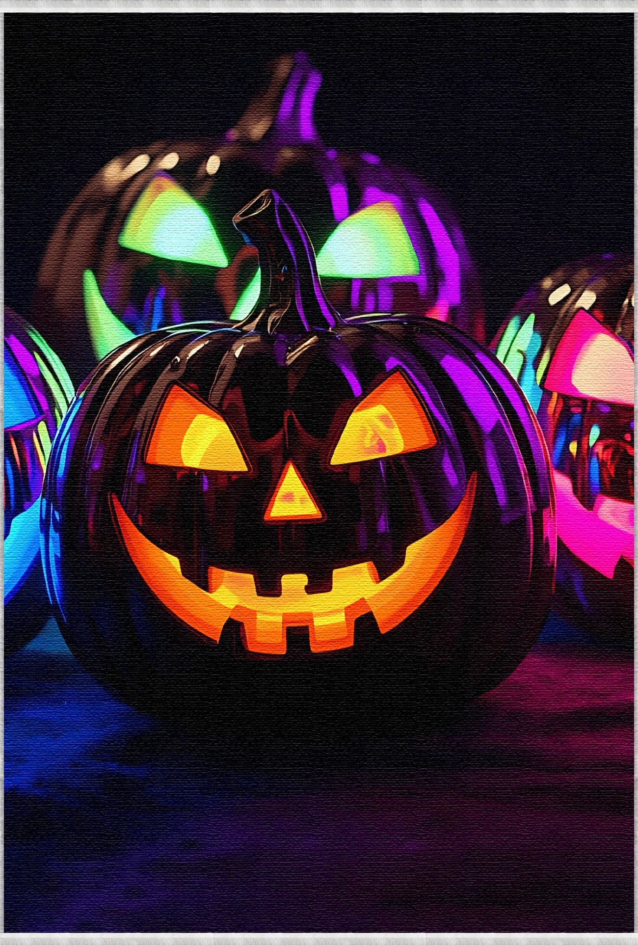 Neon Chrome Pumpkin Halloween Rug