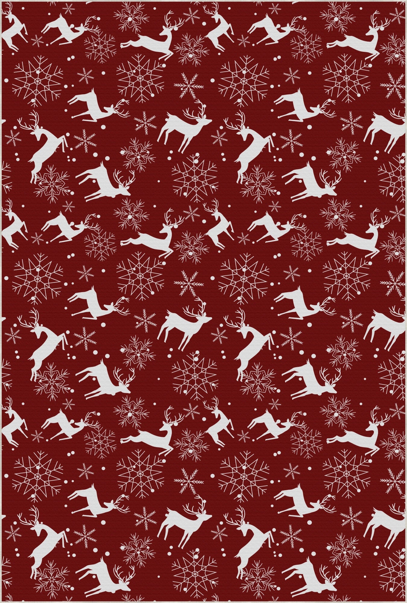 Washable Red Snowy Deer Rug