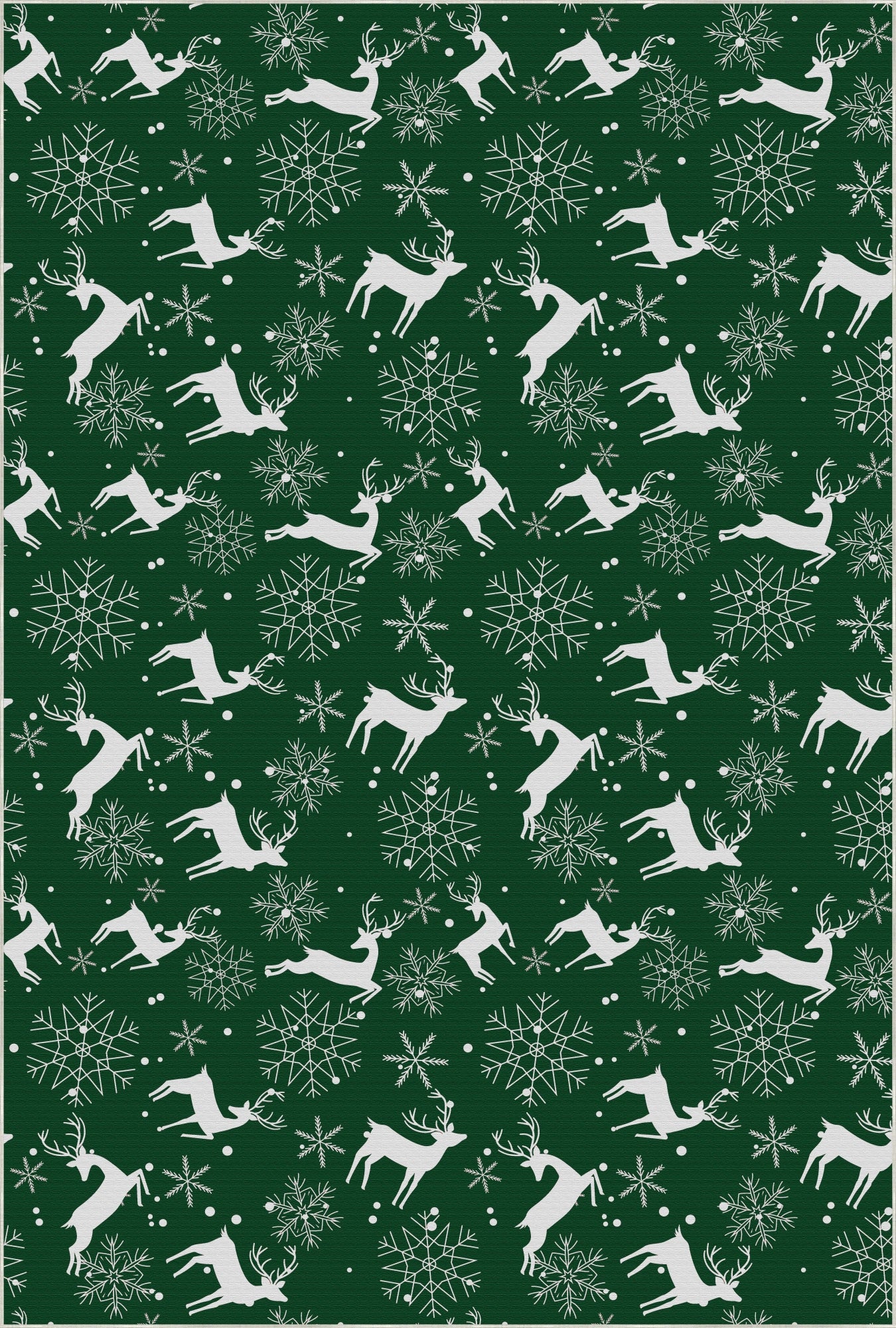 Washable Green Snowy Deer Rug