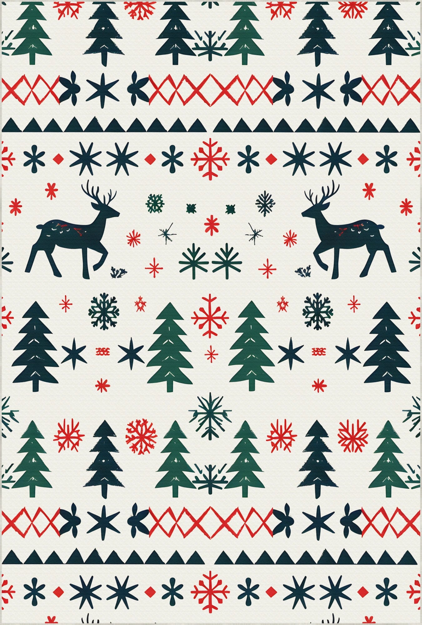 Washable White Nordic Christmas Rug