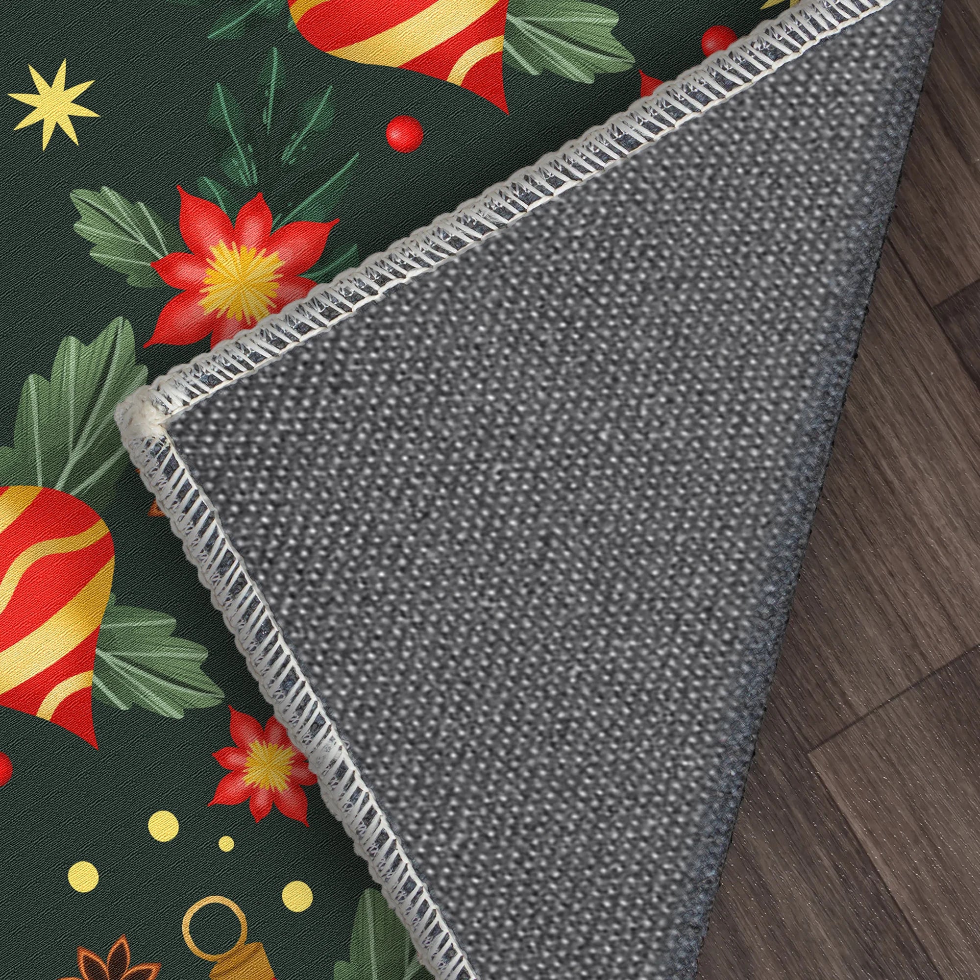 Christmas Bauble Floral Washable Rug