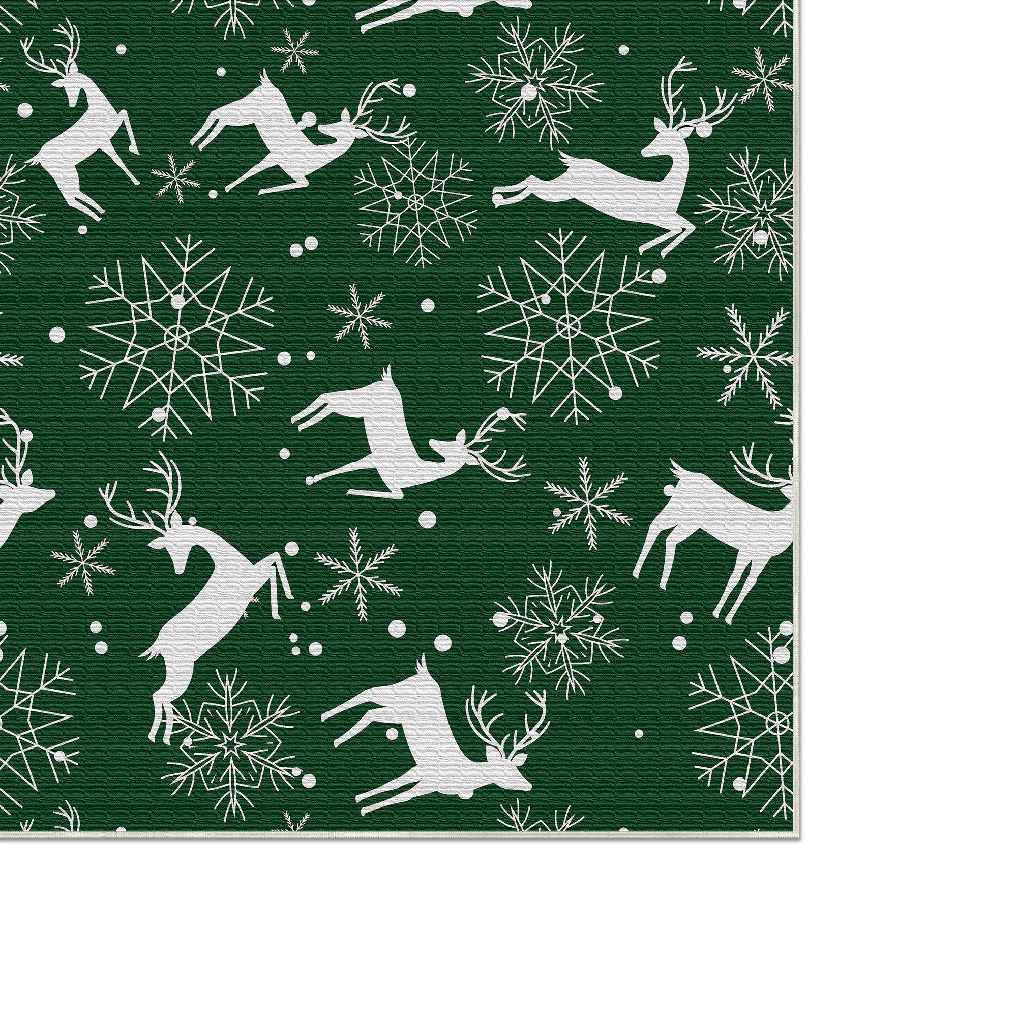 Green Snowy Deer Rug