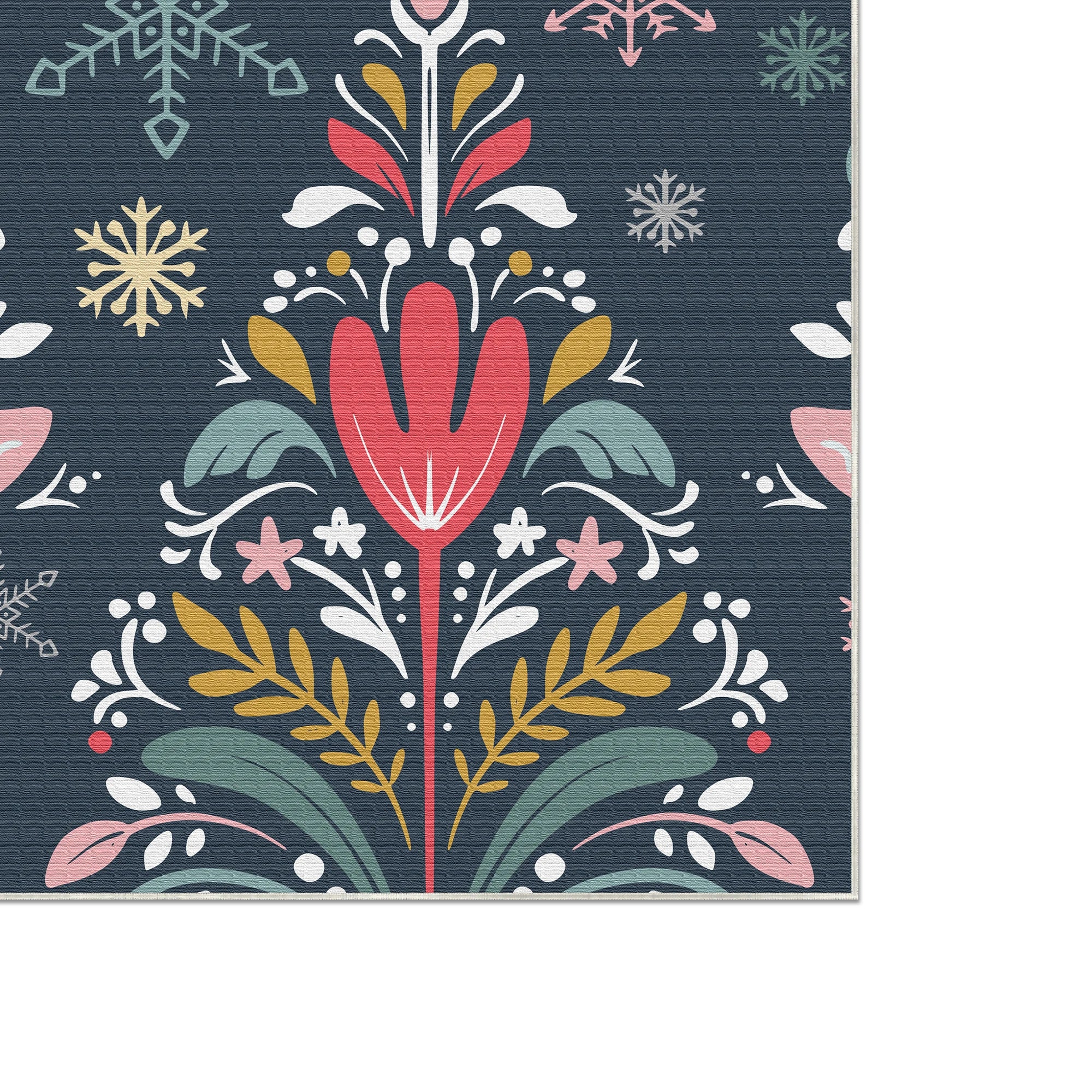 Washable Folk Art Christmas Tree Rug