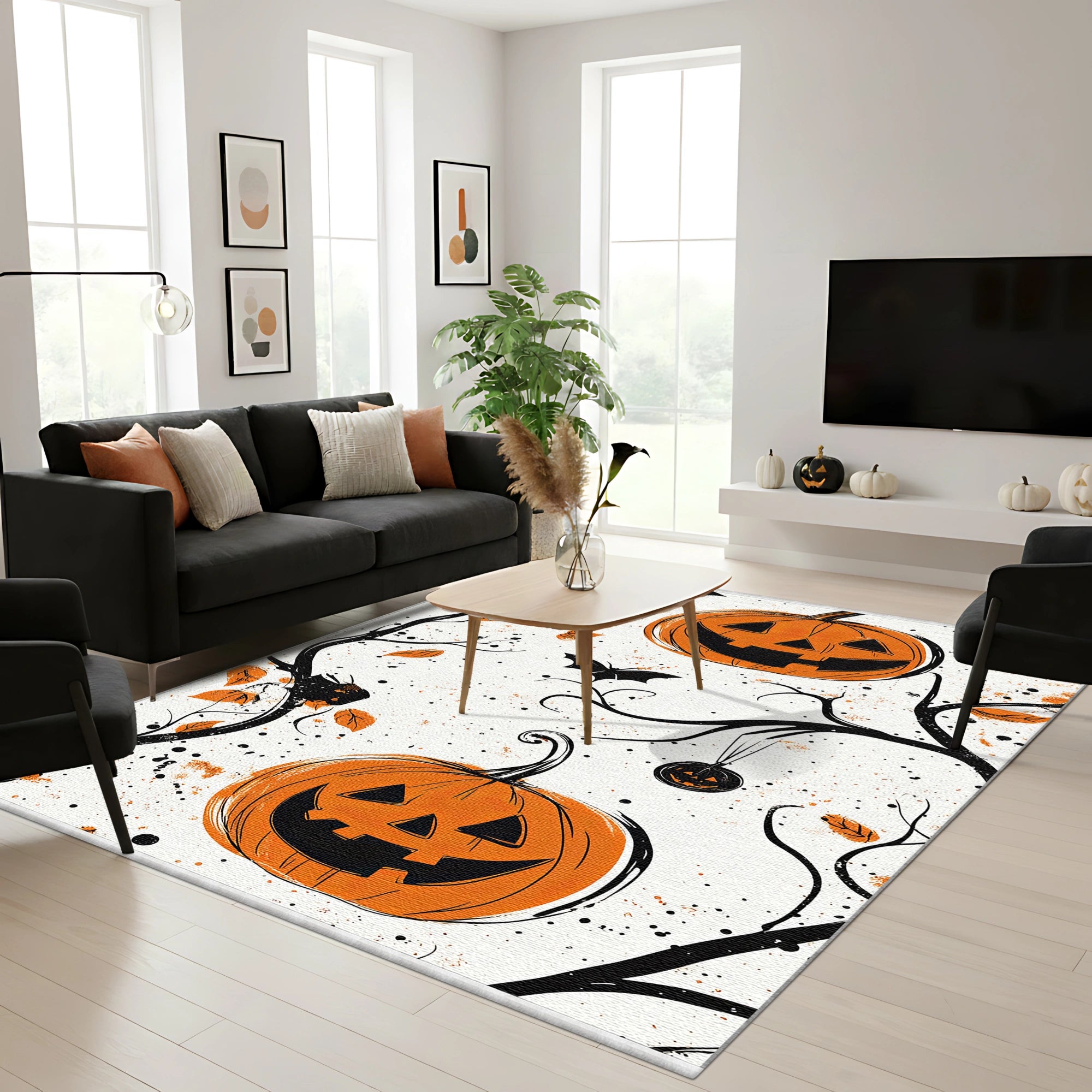 Minimalist Pumpkin Fall Washable Rug
