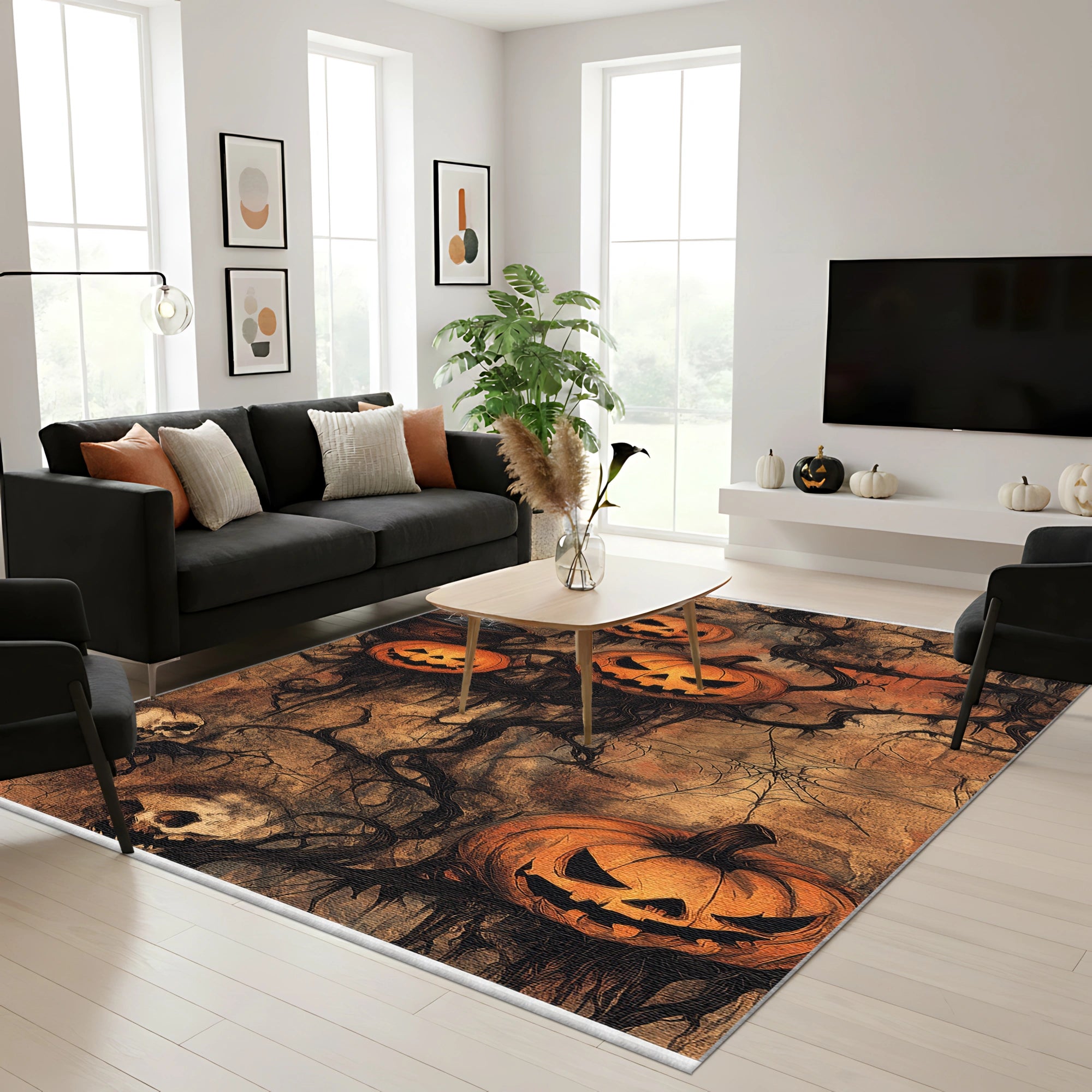 Skull Pumpkin Halloween Rug