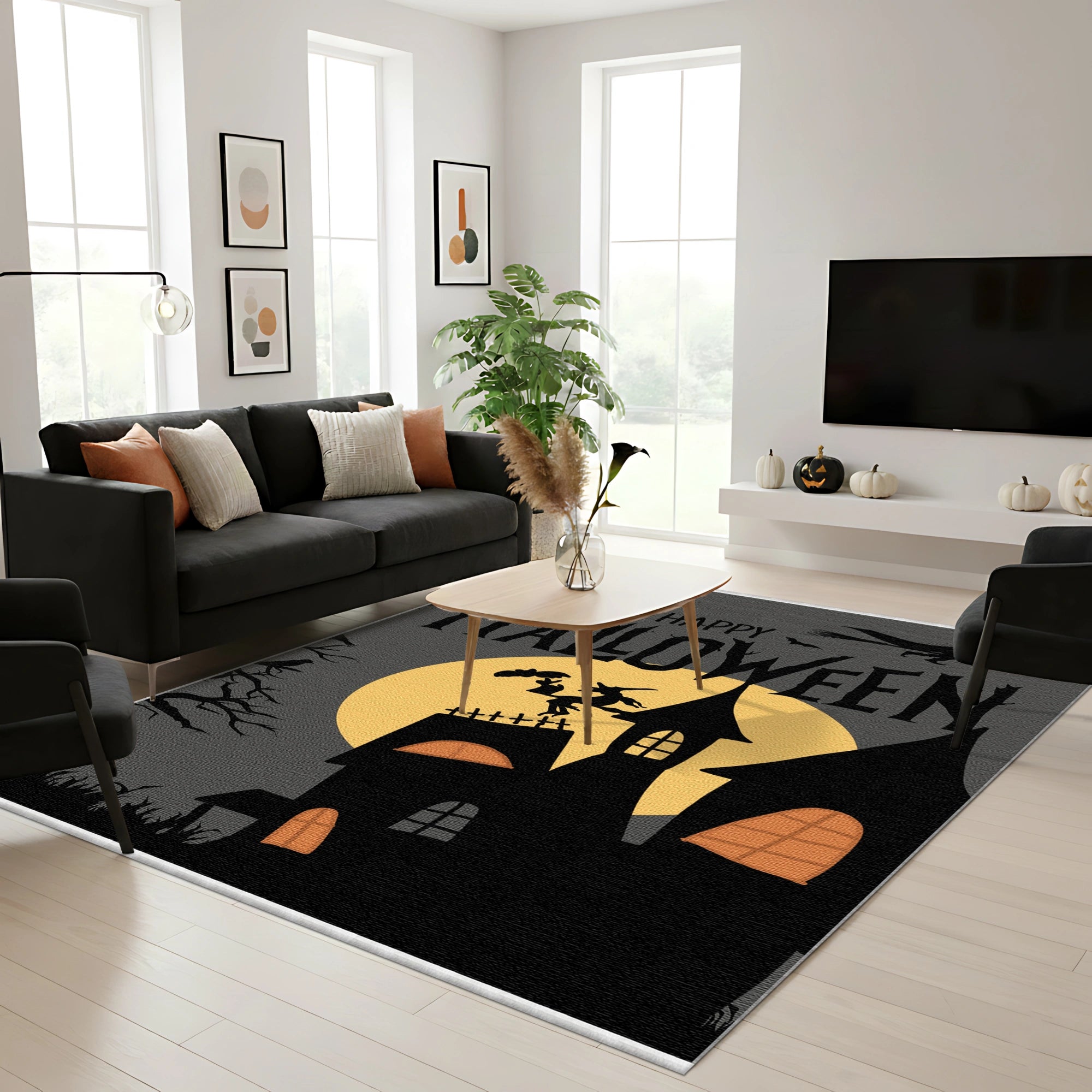 Cute Bat Pumpkin Pattern Rug