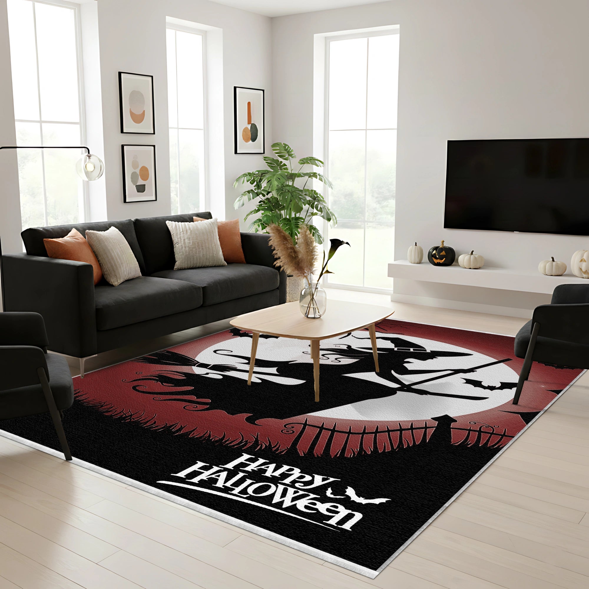 Flying Witch Moon Halloween Rug