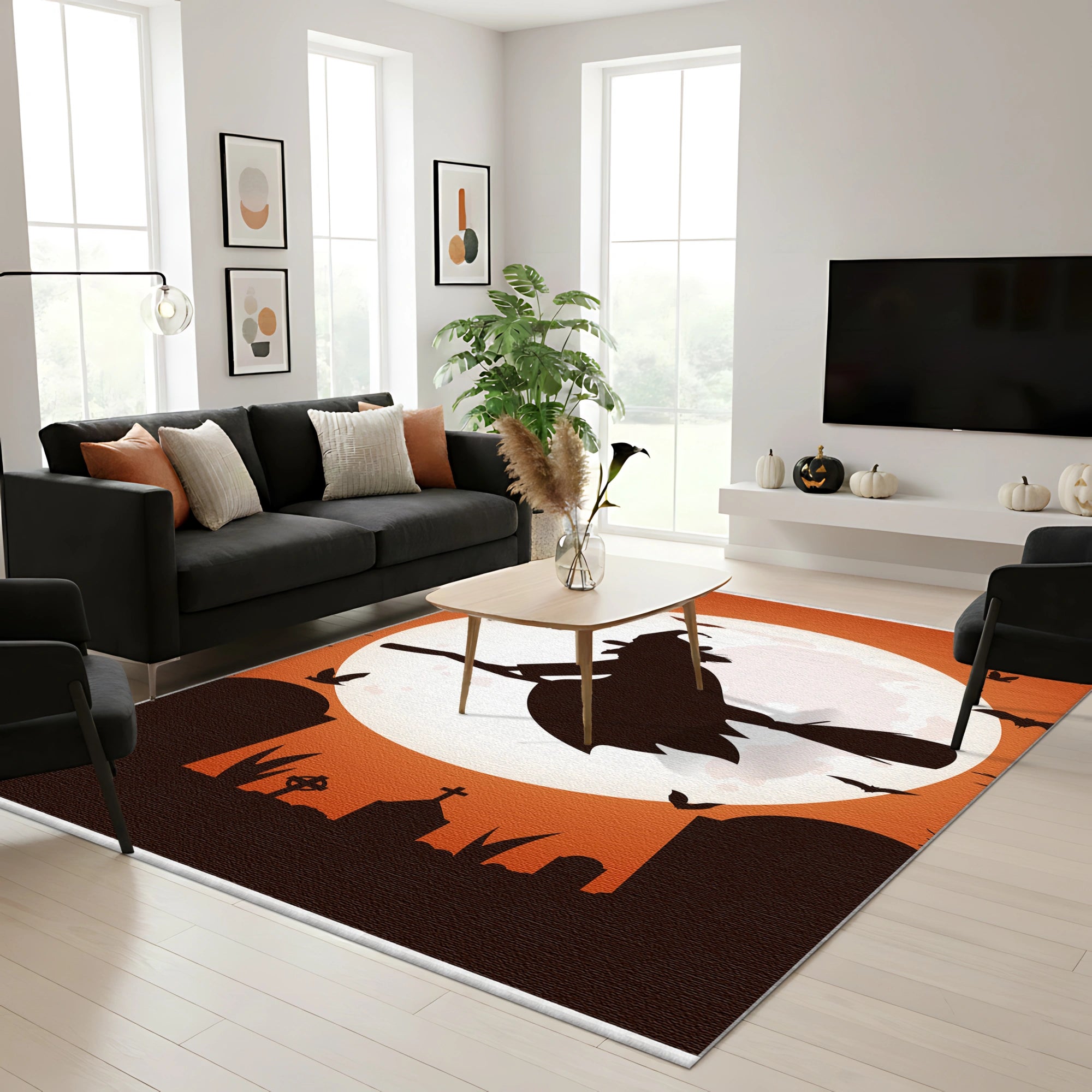 Witch Silhouette Moon Halloween Rug