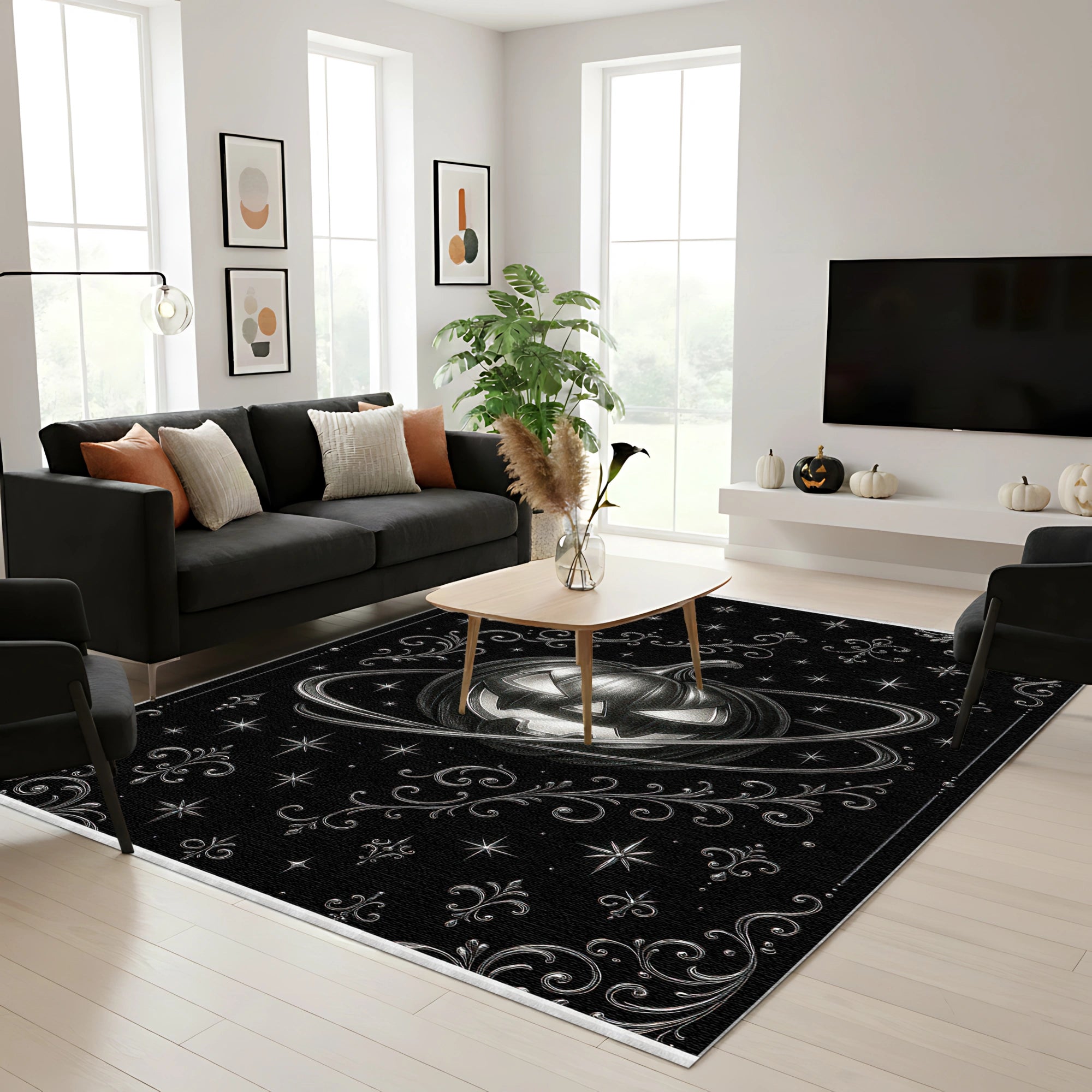 Silver Pumpkin Hallowen Rug