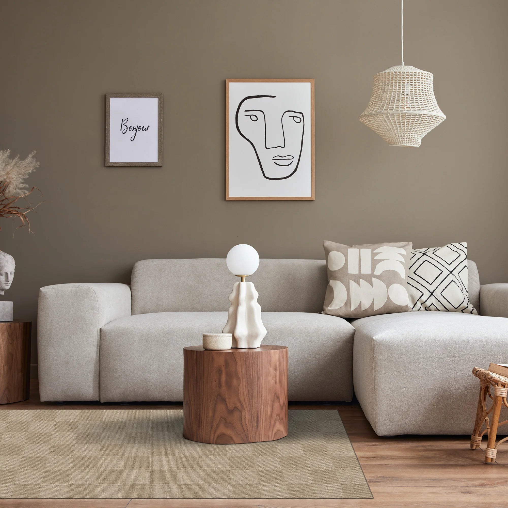 Checkered Jute-Look Modern Rug