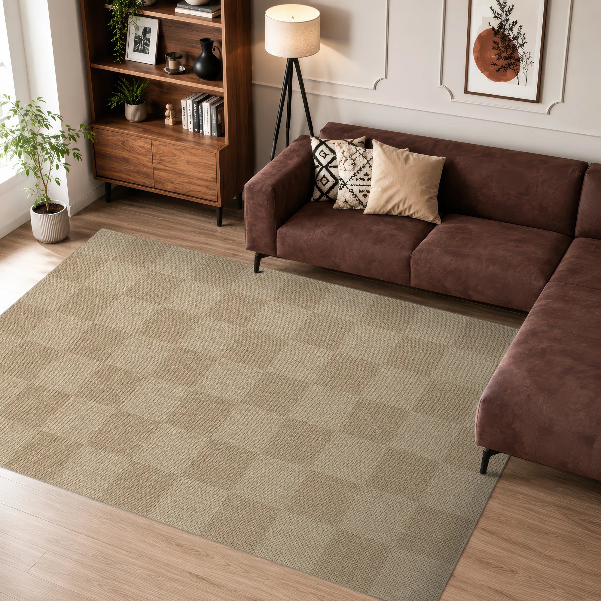Checkered Jute-Look Modern Rug