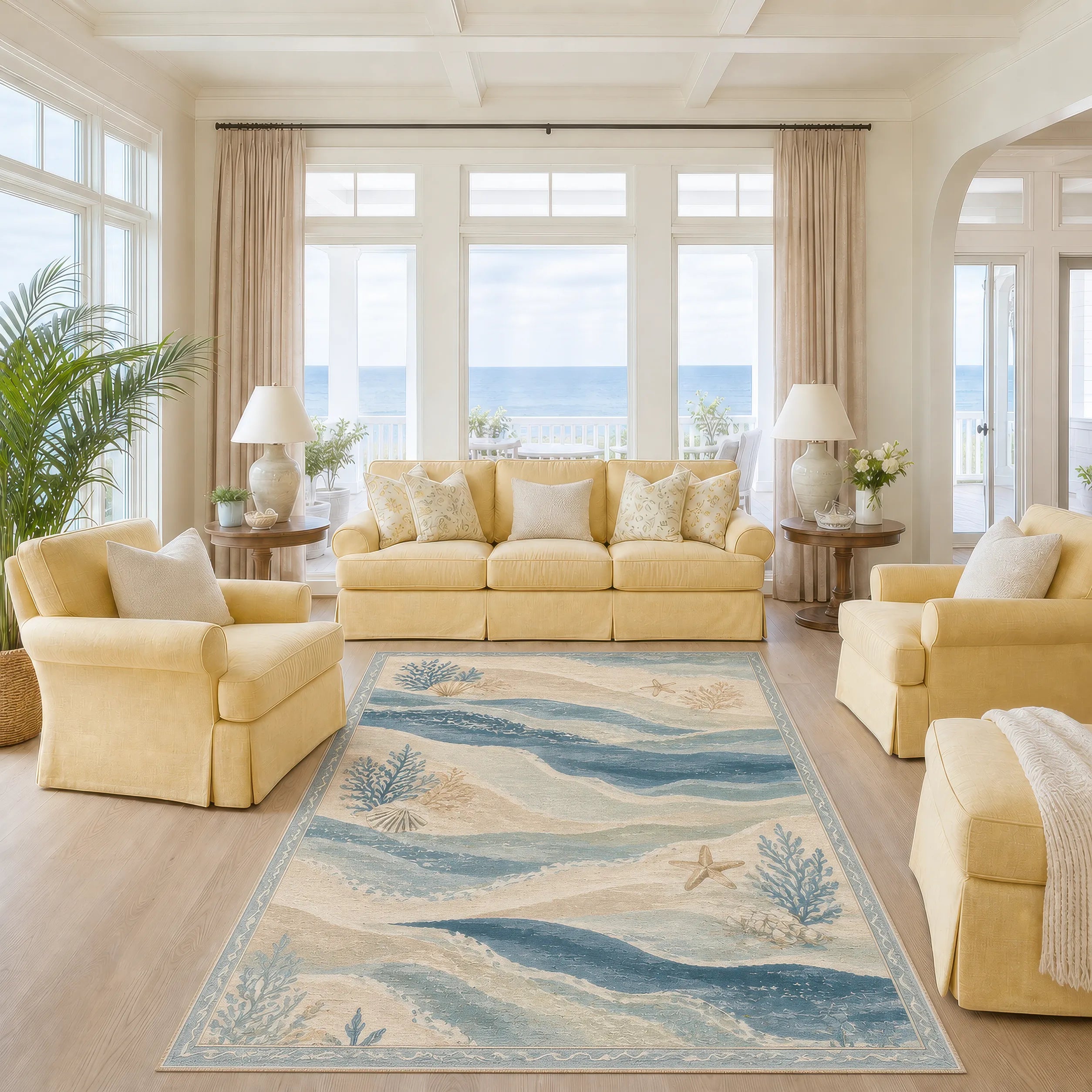 Ocean Breeze Coastal Waves Rug